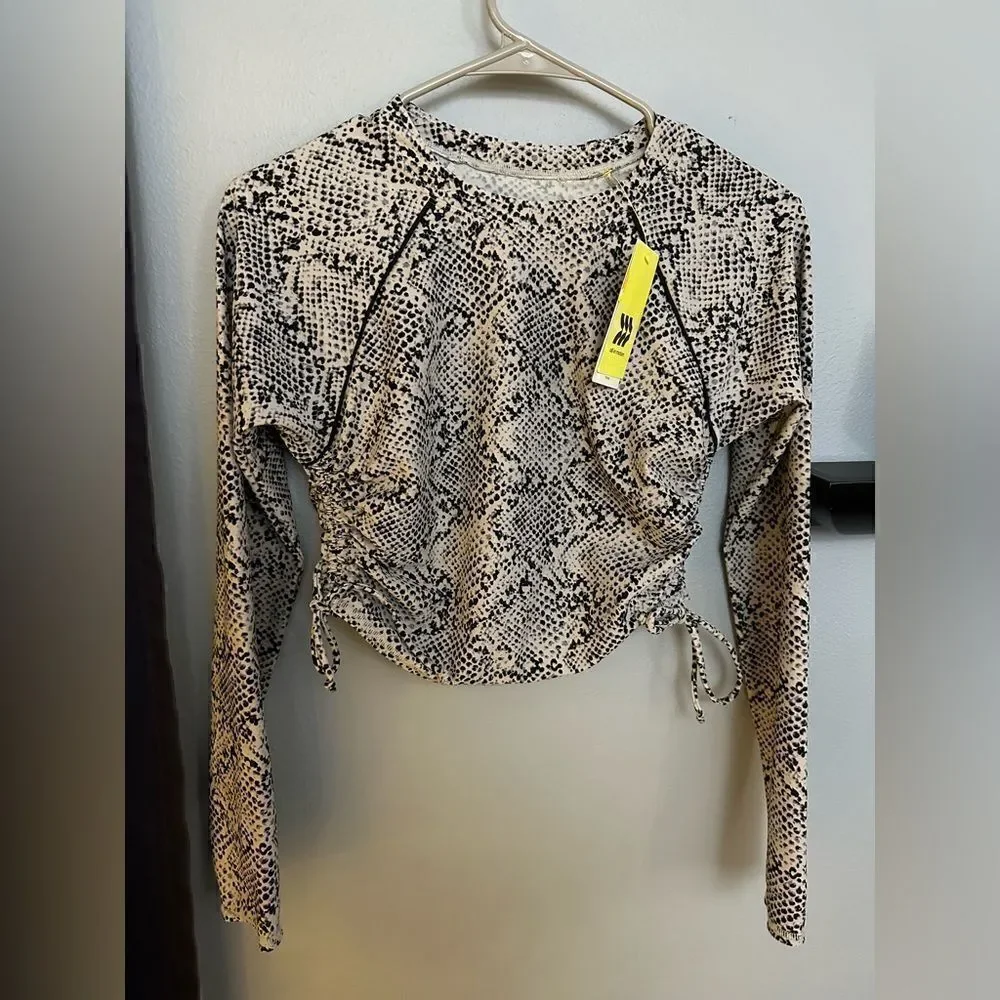 All In Motion Swim Side-Cinch Long Sleeve Rash Guard Gray and Speckled Black NWT - Picture 3 of 10